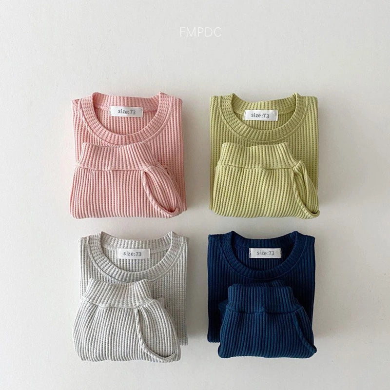 Toddler Outfit – Waffle Cotton Sweatshirt & Pants Set (2PCS)