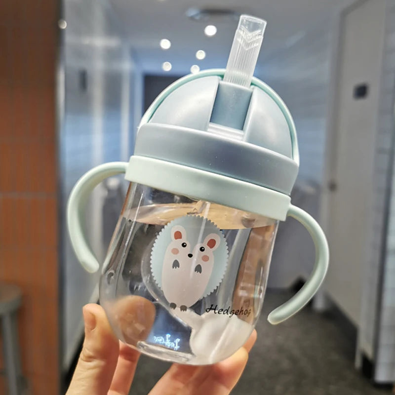 Kids' Cartoon Animal Water Bottle – Straw Cup with Gravity Ball & Shoulder Strap