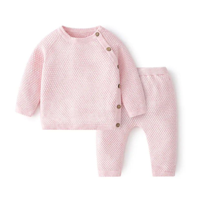 Spring Cotton Baby Clothes Set – Unisex Knitted Sweater & Pants Ensemble