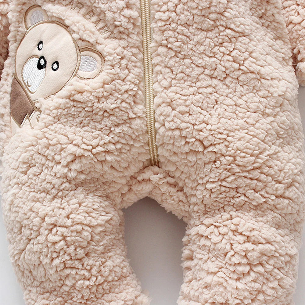 Baby Winter Romper – Warm Cotton Fleece Jumpsuit with Hood (0-24M)z
