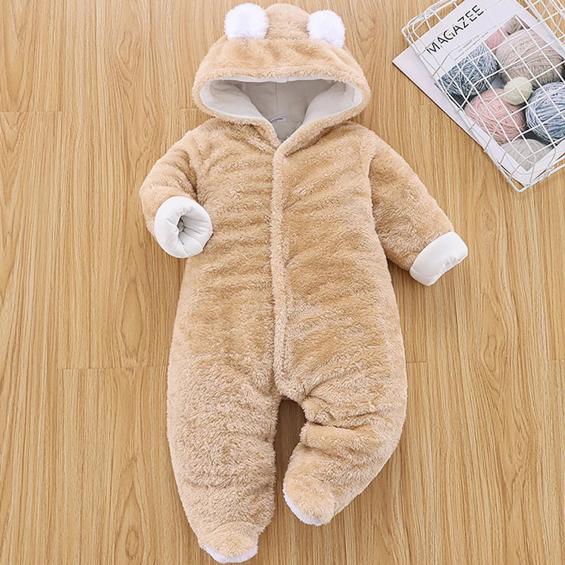 Winter Baby Romper – Hooded Ear Jumpsuit for Newborns with Long Sleeves