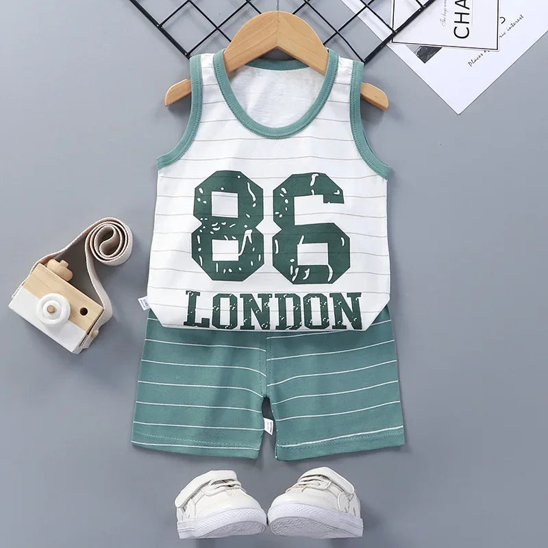 Kids Summer Cotton Vest & Shorts Set – Unisex Sleeveless Outfit