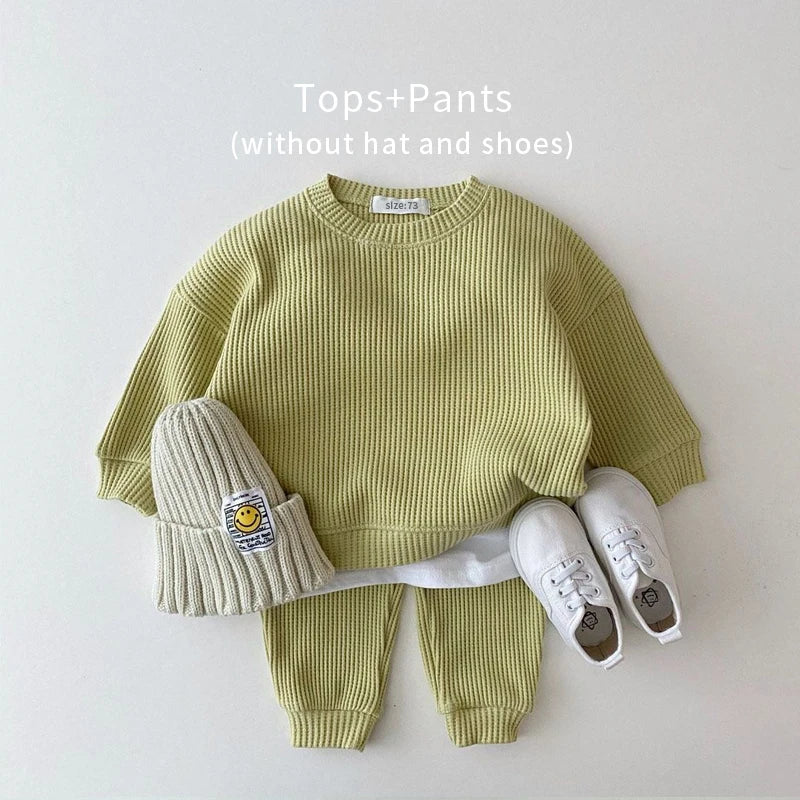 Toddler Outfit – Waffle Cotton Sweatshirt & Pants Set (2PCS)