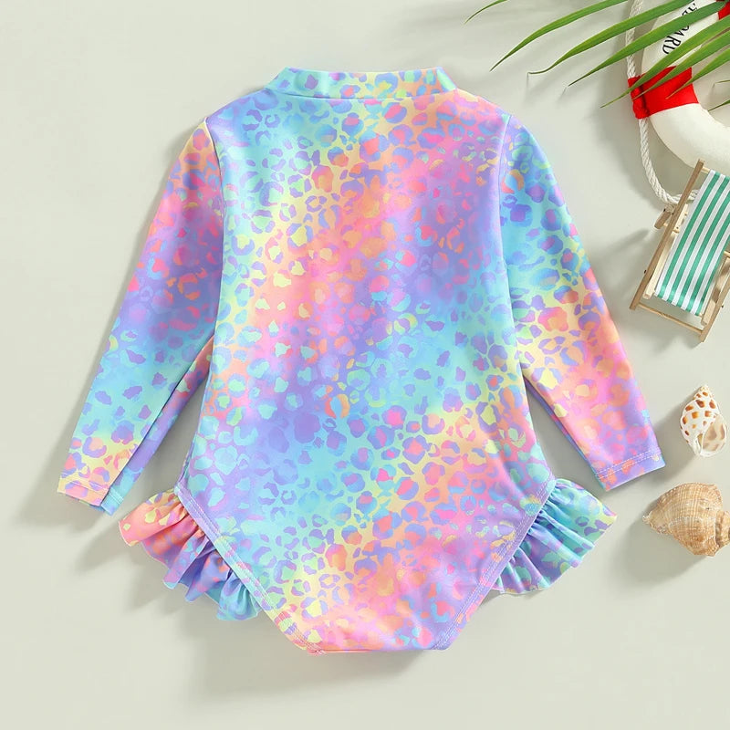 Girls' Fish Scale Swimsuit – Ruffle Long Sleeve Beachwear