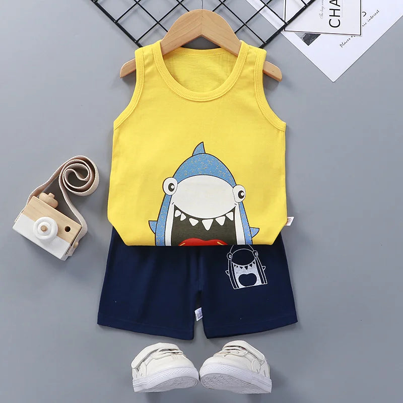 Kids Summer Cotton Vest & Shorts Set – Unisex Sleeveless Outfit
