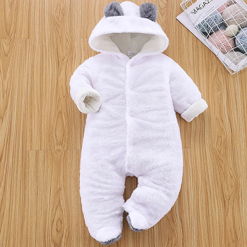 Winter Baby Romper – Hooded Ear Jumpsuit for Newborns with Long Sleeves