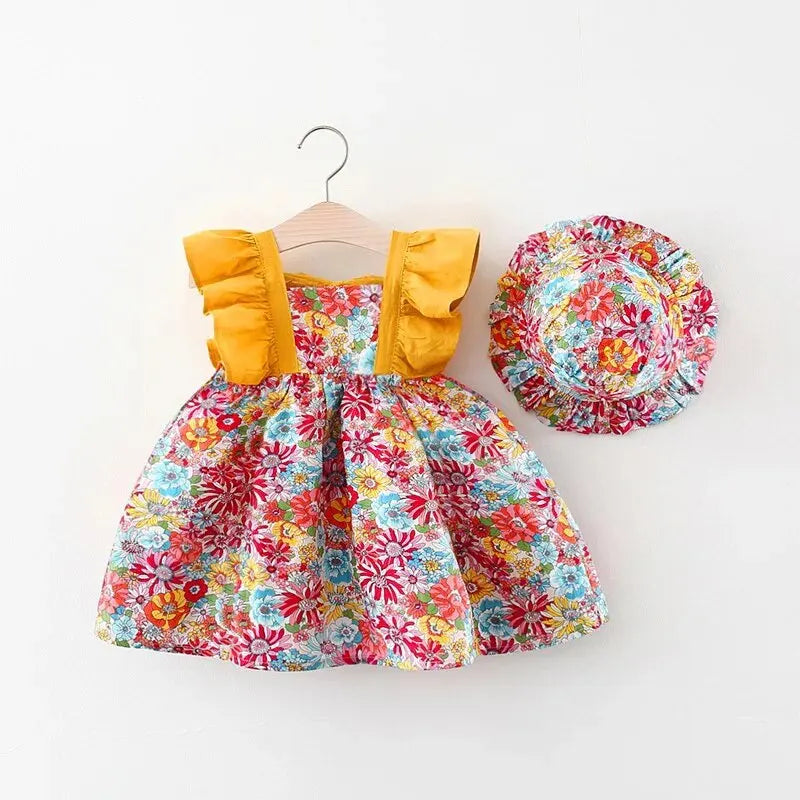 Baby Girl Summer Dress – Floral Sleeveless Outfit with Hat (0-3Y)