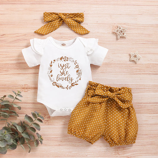 0-18M Baby Girl Outfit – Dot Romper, Pants & Bow Headband Set