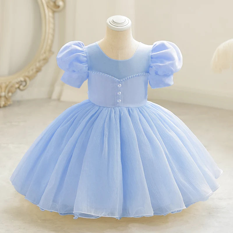 Baby Girl 1st Birthday Dress – Beaded Princess Baptism Party Dress