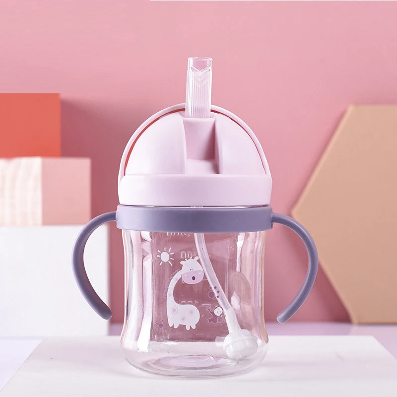 Kids' Cartoon Animal Water Bottle – Straw Cup with Gravity Ball & Shoulder Strap