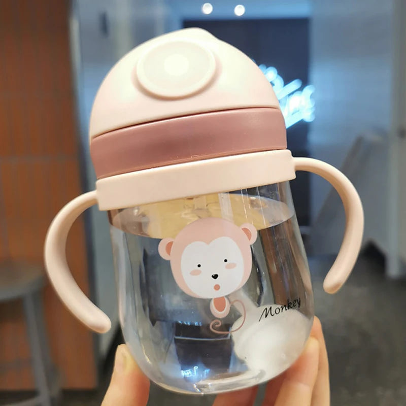 Kids' Cartoon Animal Water Bottle – Straw Cup with Gravity Ball & Shoulder Strap