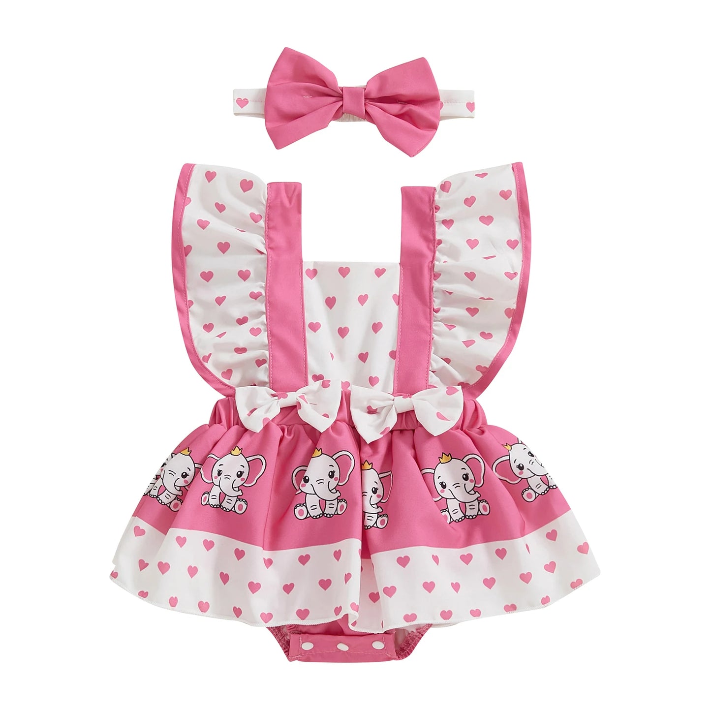 Baby Girl Romper Dress – Cute Animal Print Jumpsuit with Headband