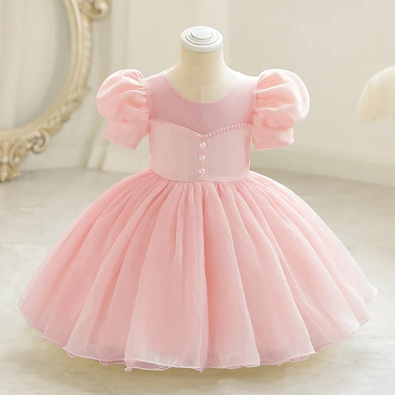 Baby Girl 1st Birthday Dress – Beaded Princess Baptism Party Dress