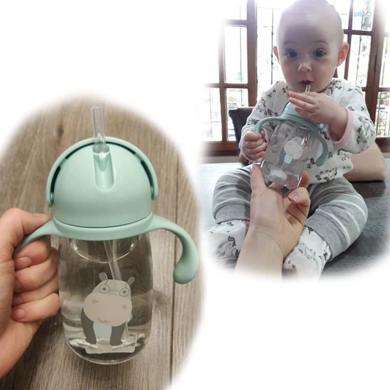 Kids' Cartoon Animal Water Bottle – Straw Cup with Gravity Ball & Shoulder Strap