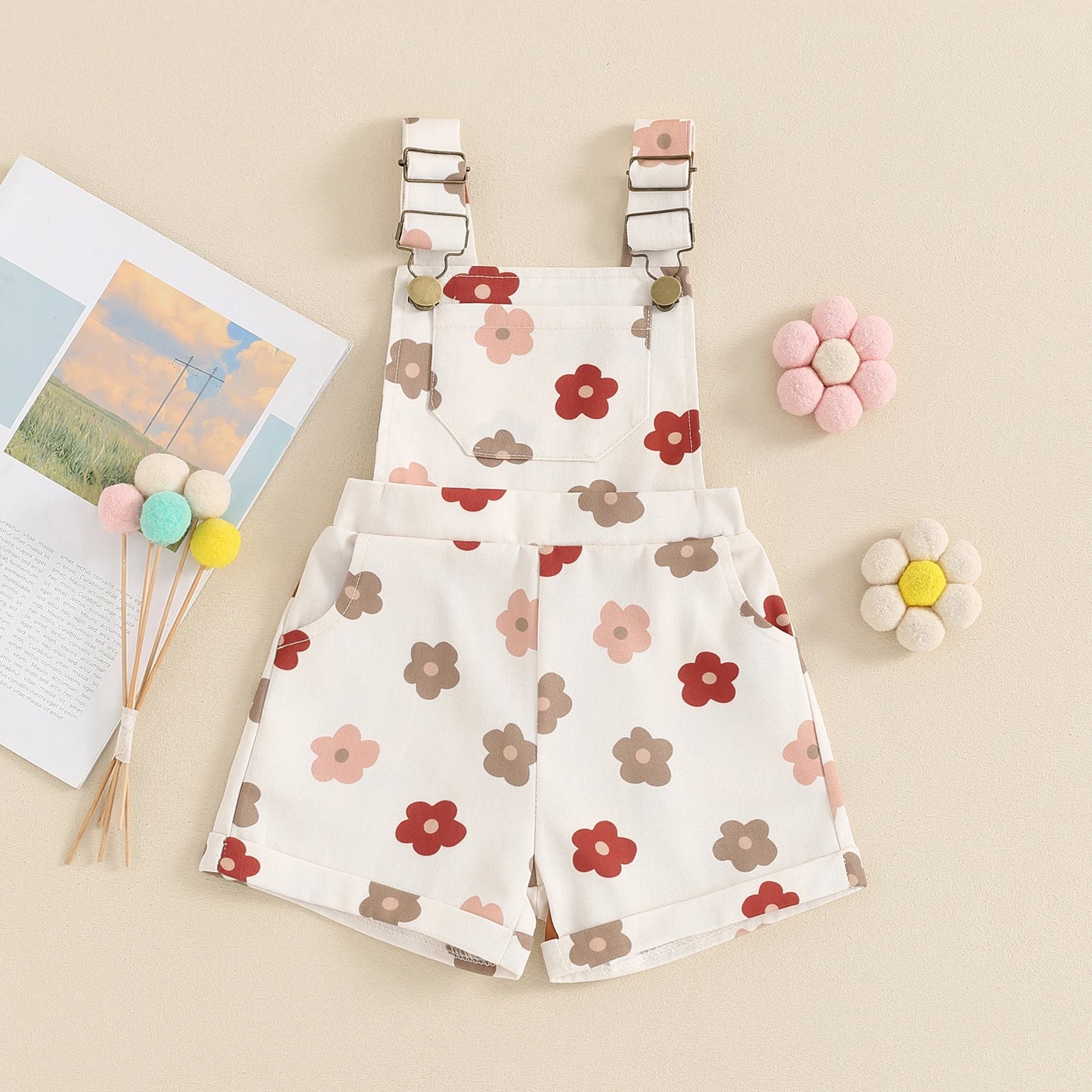 Kids' Overalls – 0-6Y Sleeveless Denim Jumpsuit with Prints