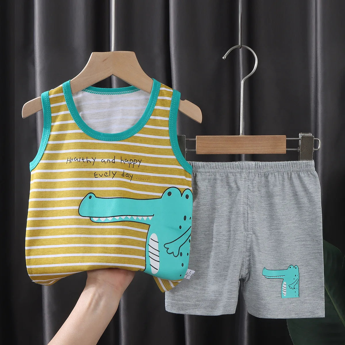2PCS Kids Summer Outfit – Cotton Sleeveless T-Shirt & Shorts Set