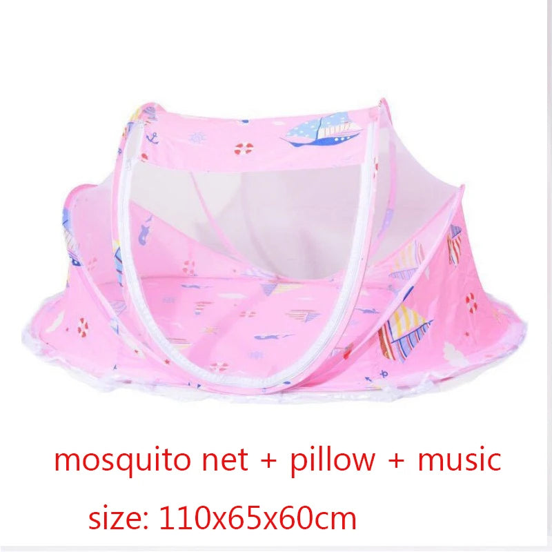 Portable Baby Bed with Folding Mosquito Net & Pillow – Newborn Cradle Mesh Tent
