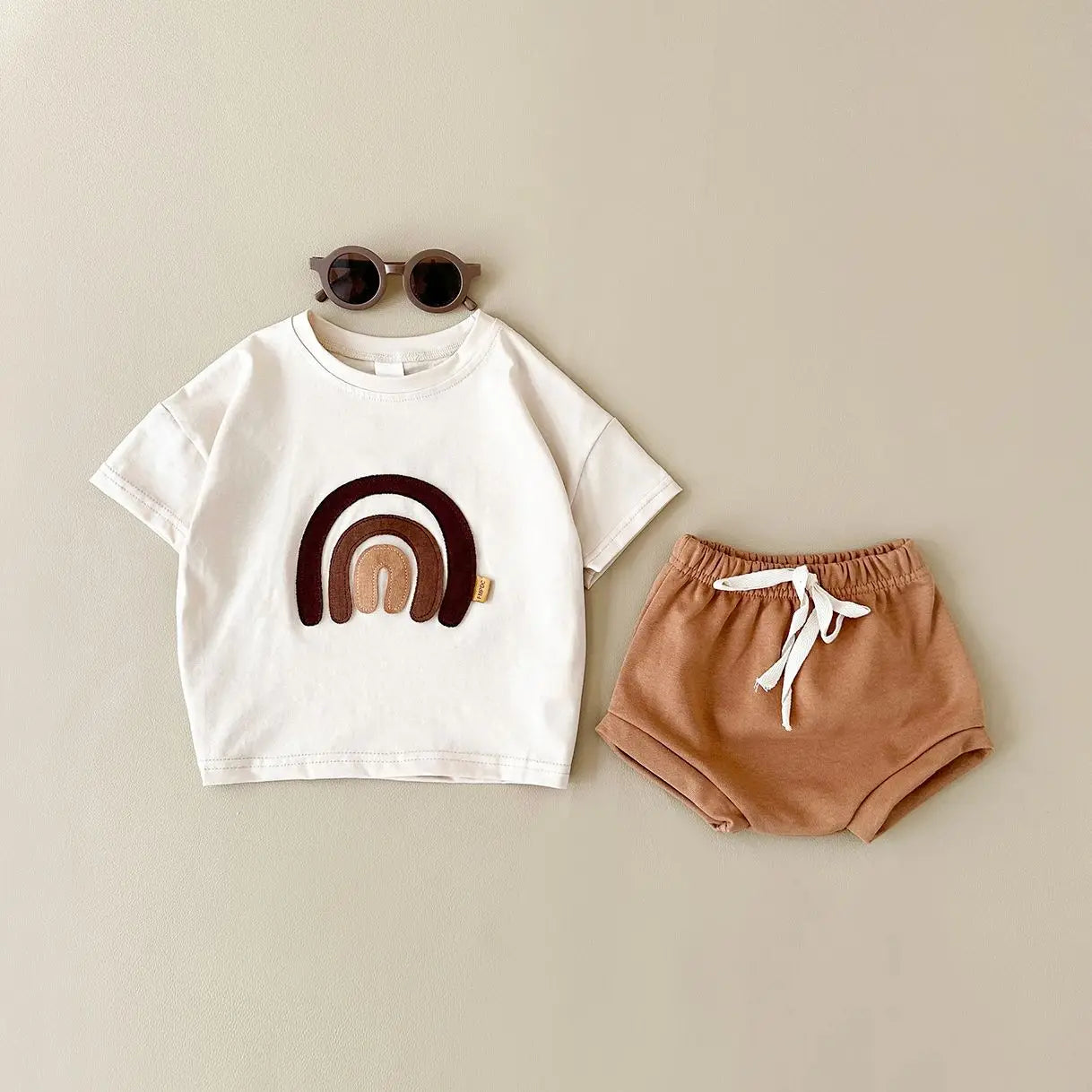 Baby Outfit – Rainbow Patchwork T-Shirt & Beach Shorts Set