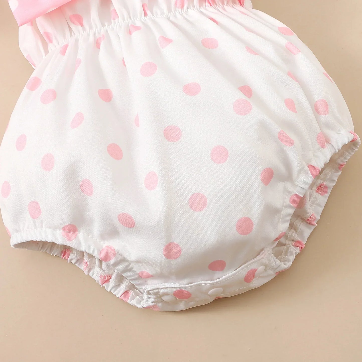 2PCS Baby Girl Romper Set – Allover Dots with Bowknot & Headband