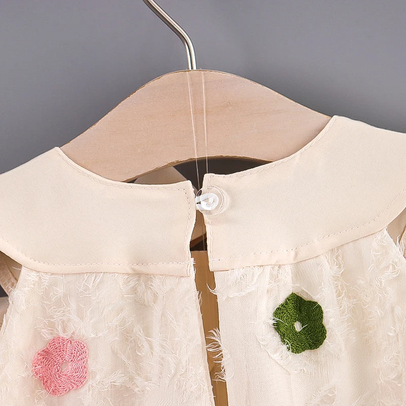 Girls' Summer Dress – Sleeveless Round Neck with Colorful Flower & Big Bow