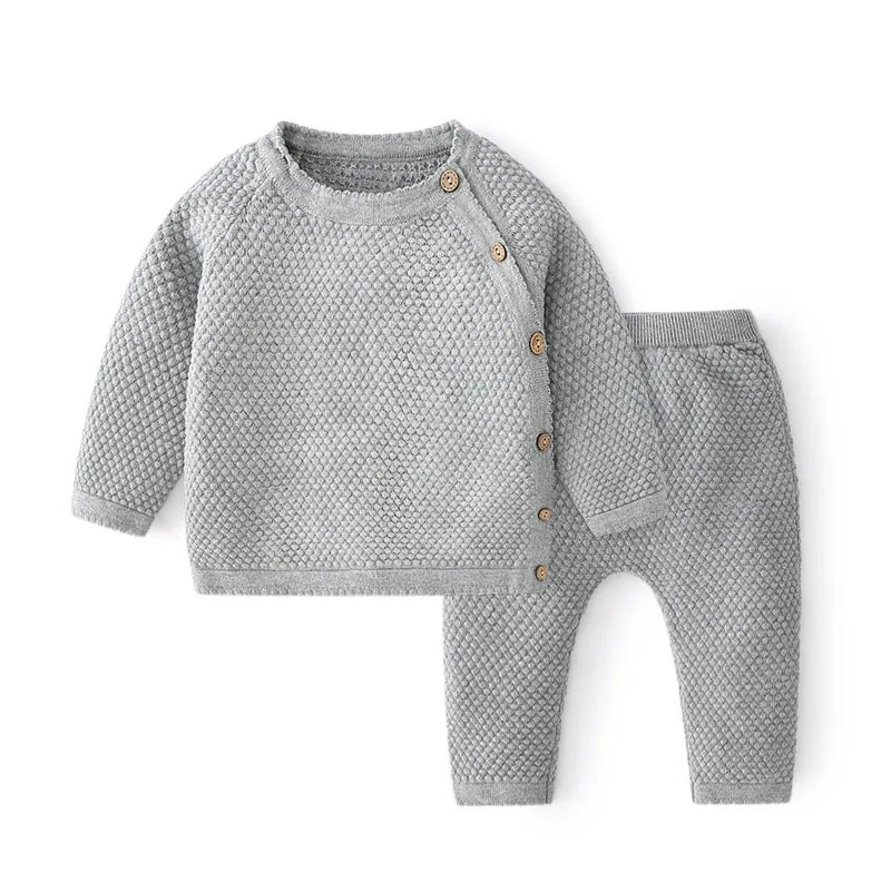 Spring Cotton Baby Clothes Set – Unisex Knitted Sweater & Pants Ensemble