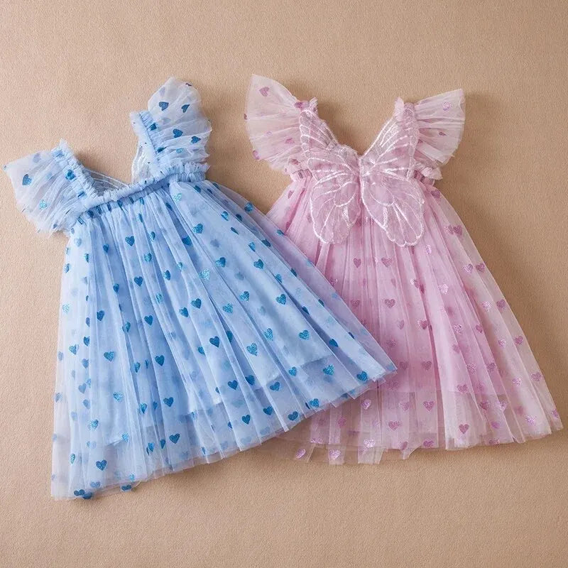 Girls' Summer Dress – Butterfly Wings Floral Tutu Princess Outfit