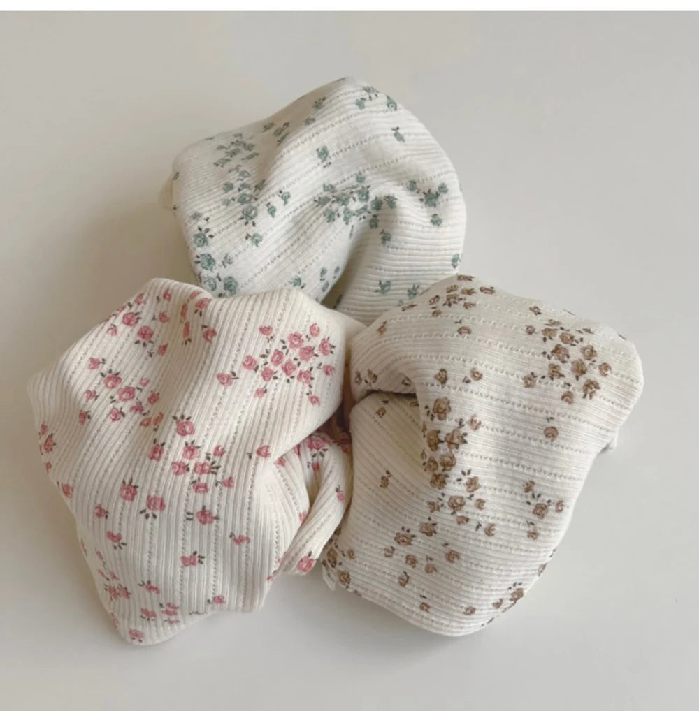 Korean Baby Outfit – 0-1Y Floral Knit Cotton 2-Piece Set