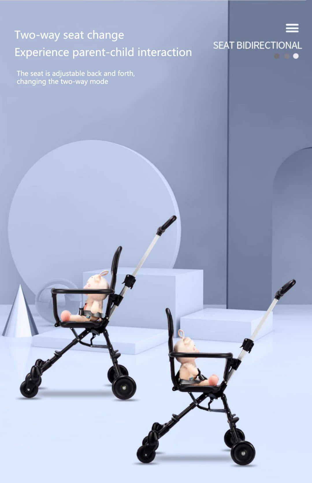 Baby Stroller – Lightweight Folding Travel Trolley with Two-Way Seats
