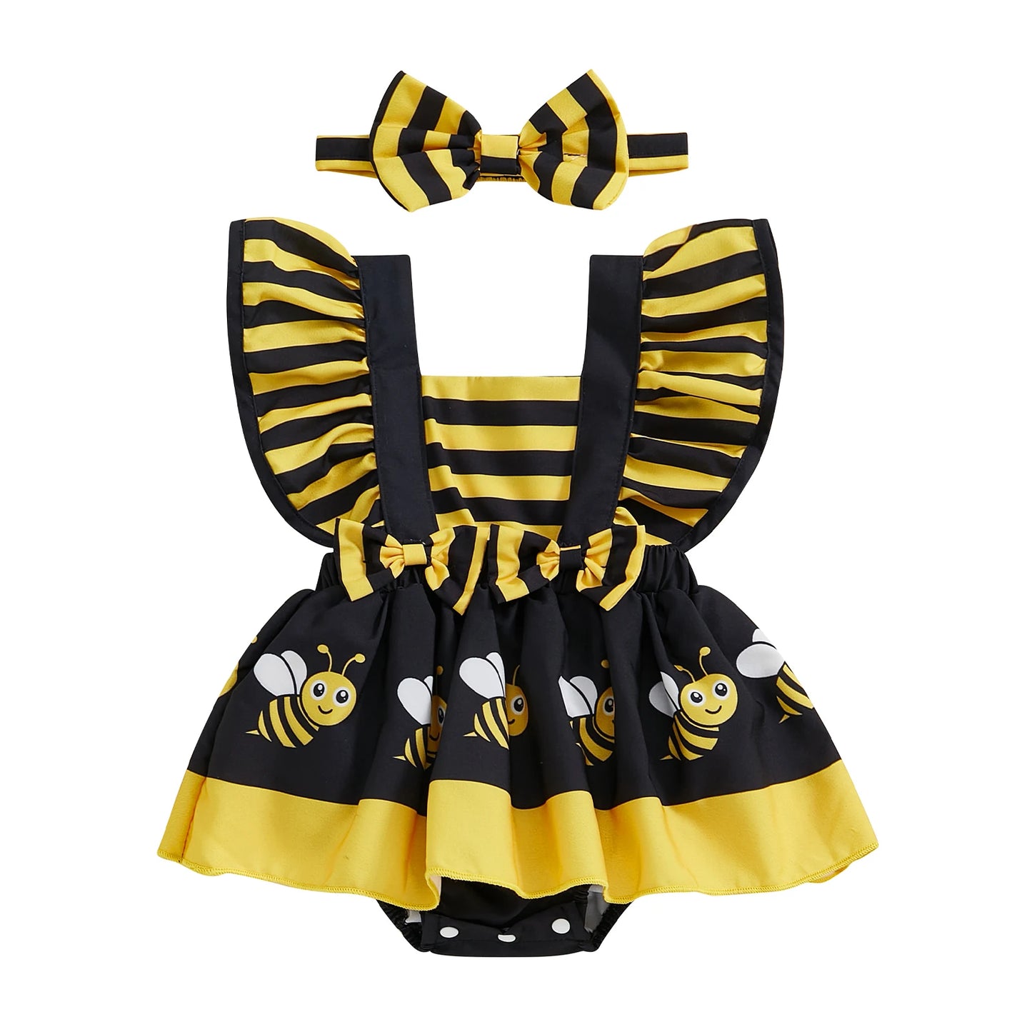 Baby Girl Romper Dress – Cute Animal Print Jumpsuit with Headband