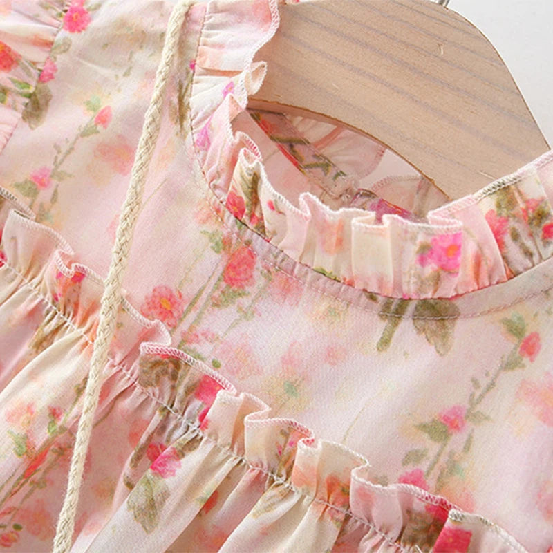 Baby Girl Summer Princess Dress – Floral Lace Outfit with Bag
