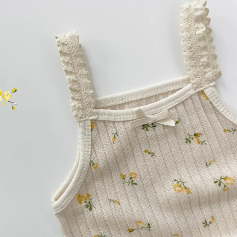 Summer Baby Girl Floral Bodysuit – Sleeveless Cotton Jumpsuit (0-24M)