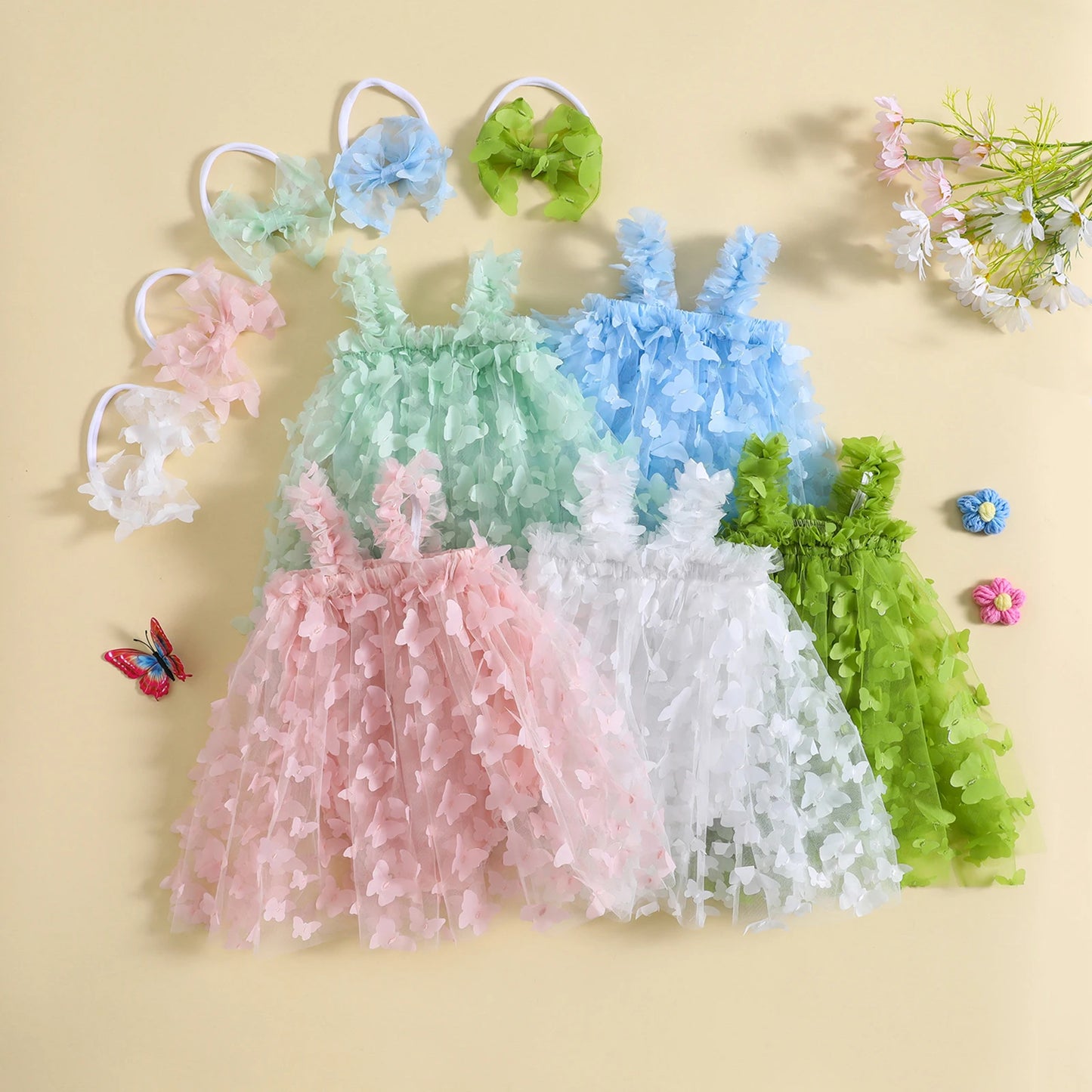 2PCS Baby Girl Summer Outfit – Mesh Bodysuit & Tulle Tutu with Headband
