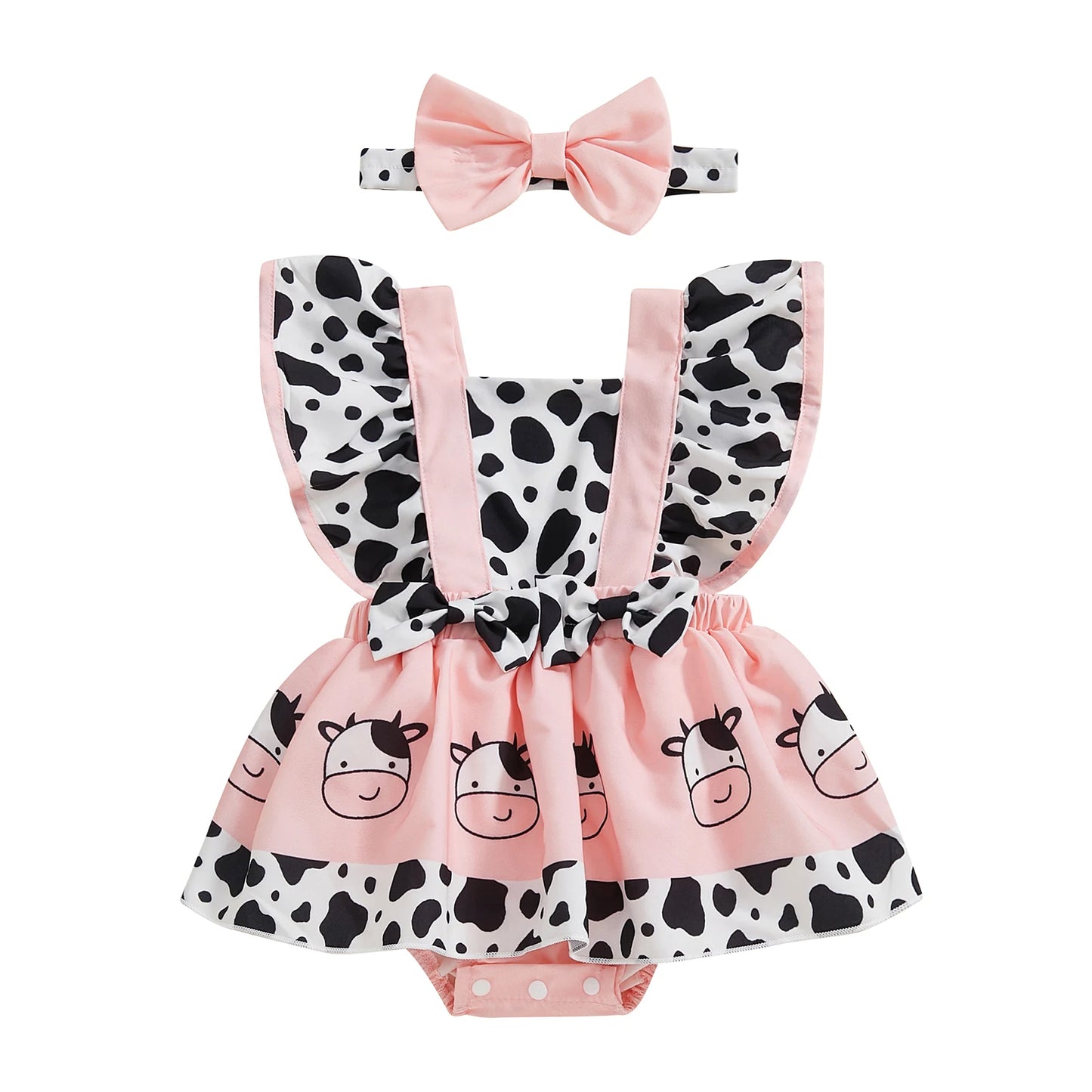 Baby Girl Romper Dress – Cute Animal Print Jumpsuit with Headband