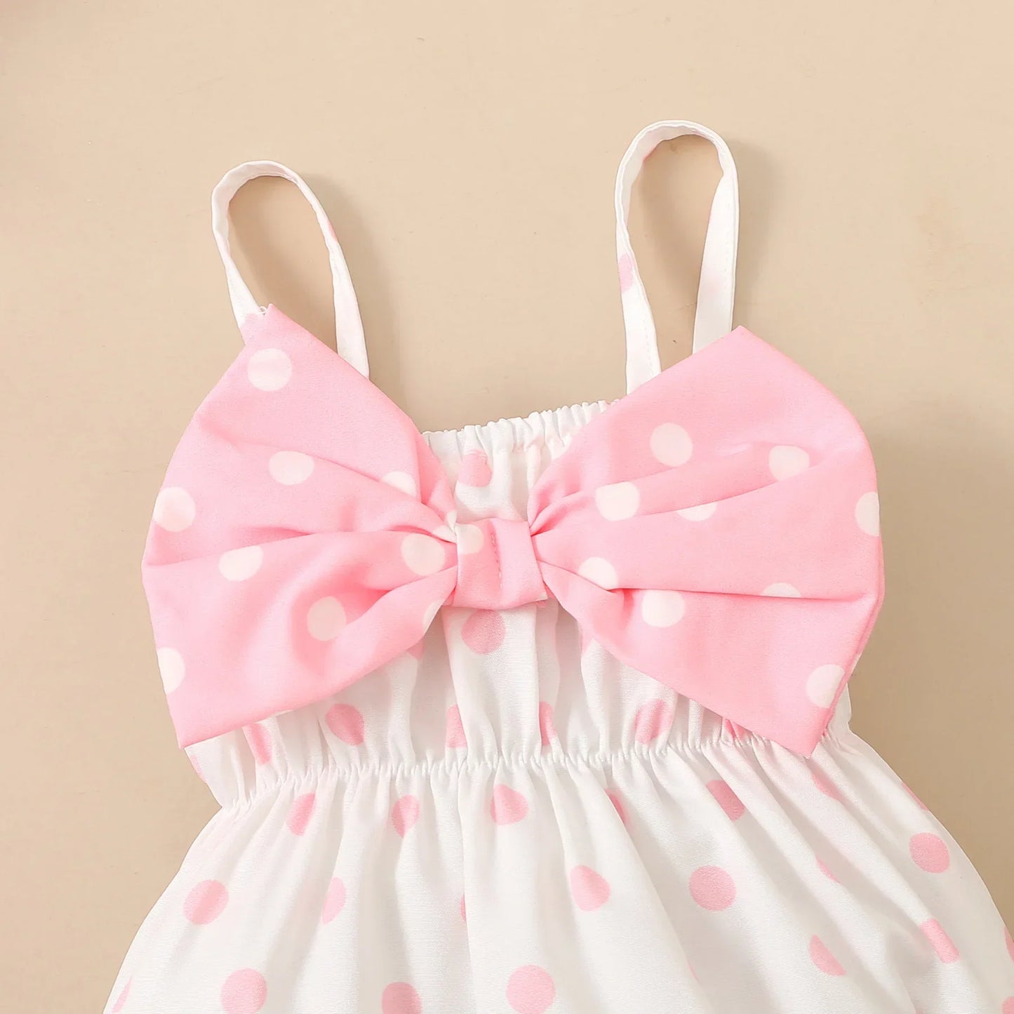 2PCS Baby Girl Romper Set – Allover Dots with Bowknot & Headband
