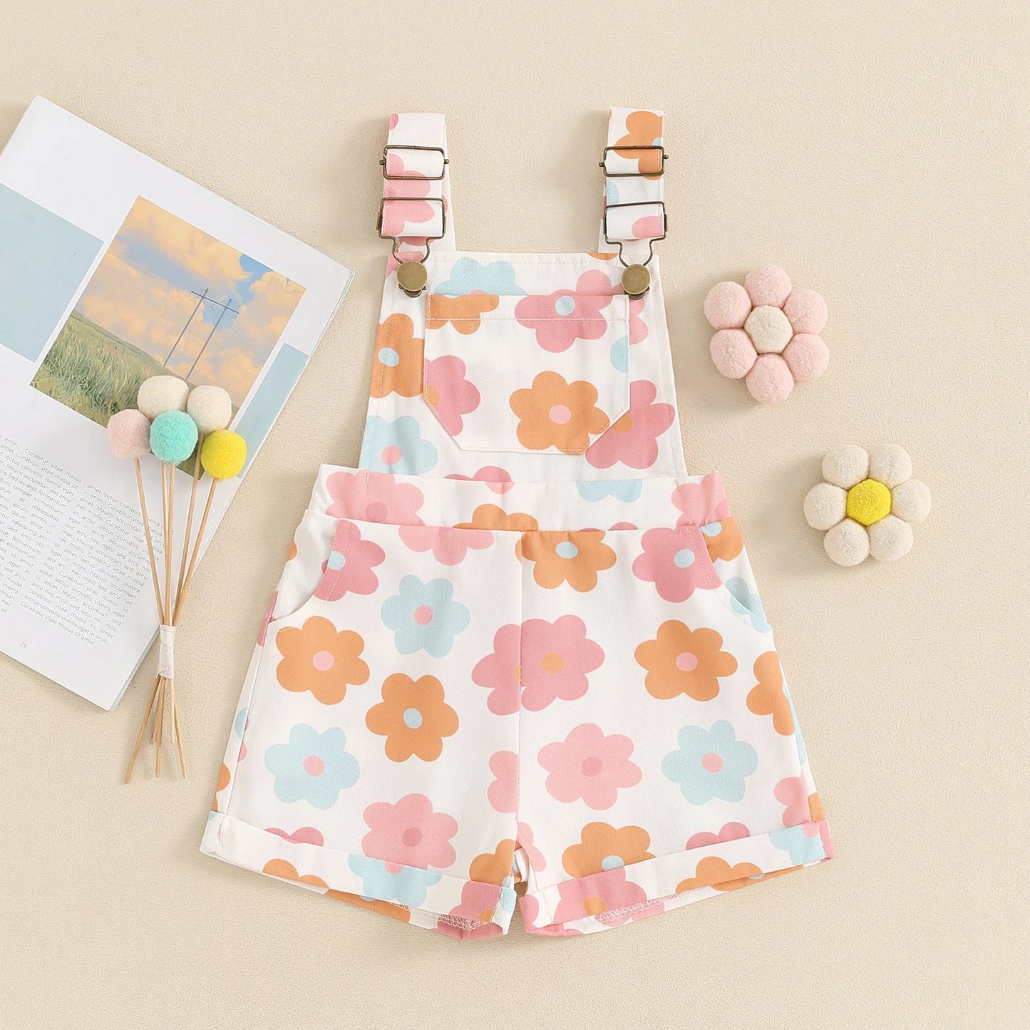 Kids' Overalls – 0-6Y Sleeveless Denim Jumpsuit with Prints