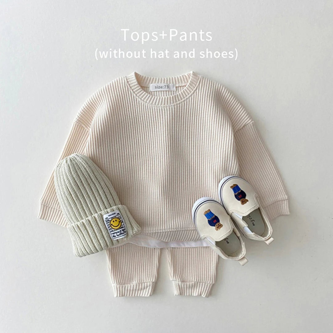 Toddler Outfit – Waffle Cotton Sweatshirt & Pants Set (2PCS)