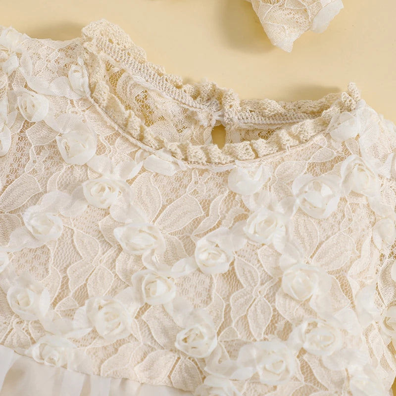 2PC Baby Girl Romper Set – Lace Floral Jumpsuit & Ruffle Outfit (Spring/Autumn)