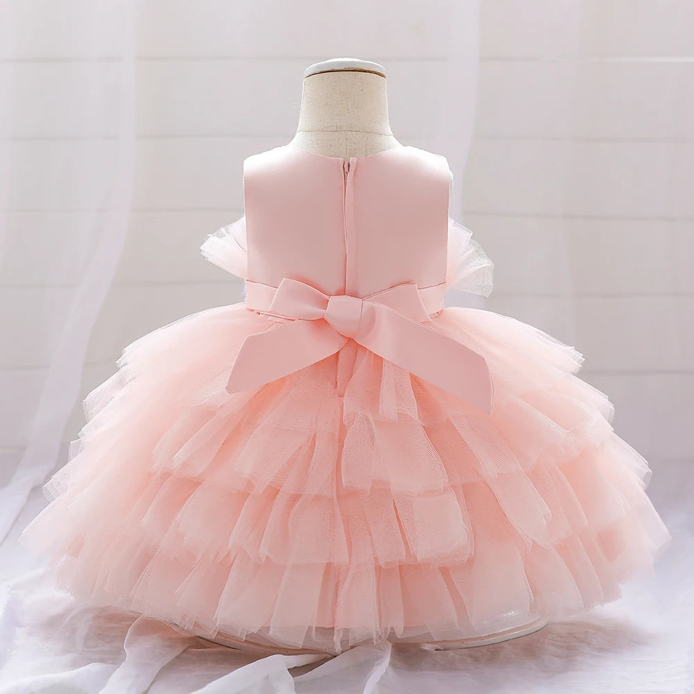 Sequin Bow Baby Girl Dress – Puffy Tulle Princess Ball Gown for Baptism & Parties