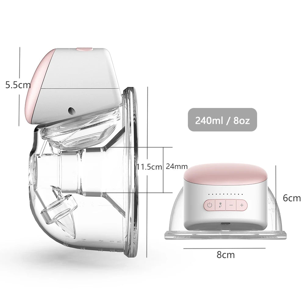 Portable Wearable Electric Breast Pump Hands-Free 8oz/240ml BPA-Free 3 Modes 10 Suction Levels