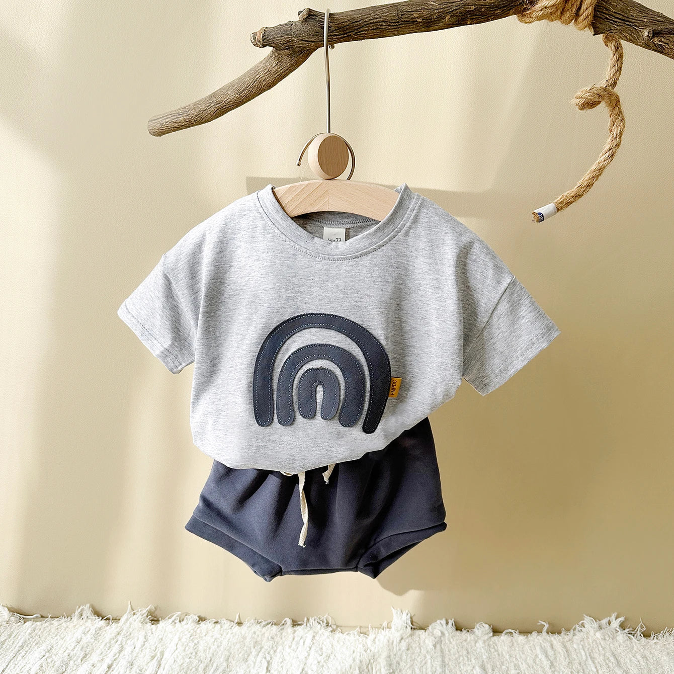 Baby Outfit – Rainbow Patchwork T-Shirt & Beach Shorts Set