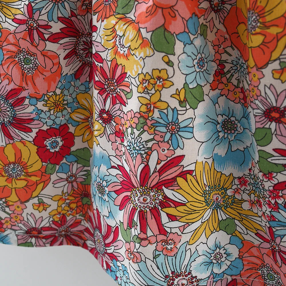 Summer Cotton Baby Dress – Flower Print Hawaiian Style with Matching Bag