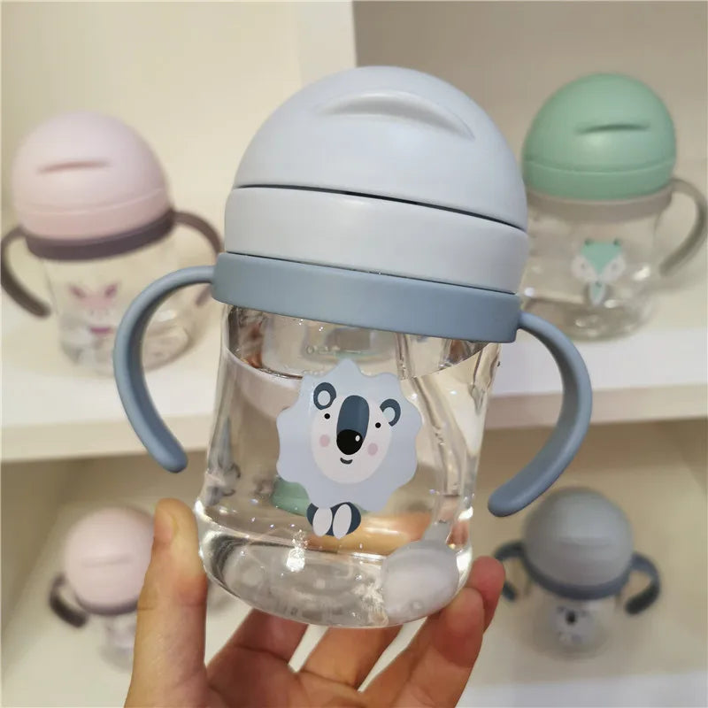 Kids' Cartoon Animal Water Bottle – Straw Cup with Gravity Ball & Shoulder Strap