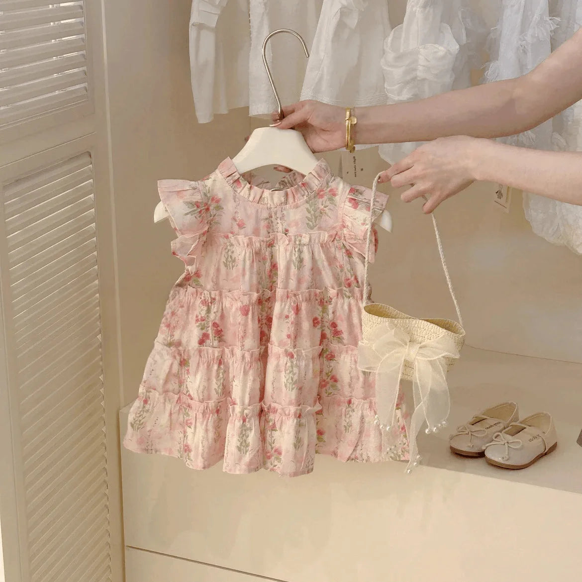 Baby Girl Summer Princess Dress – Floral Lace Outfit with Bag