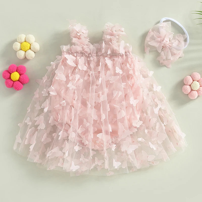 2PCS Baby Girl Summer Outfit – Mesh Bodysuit & Tulle Tutu with Headband