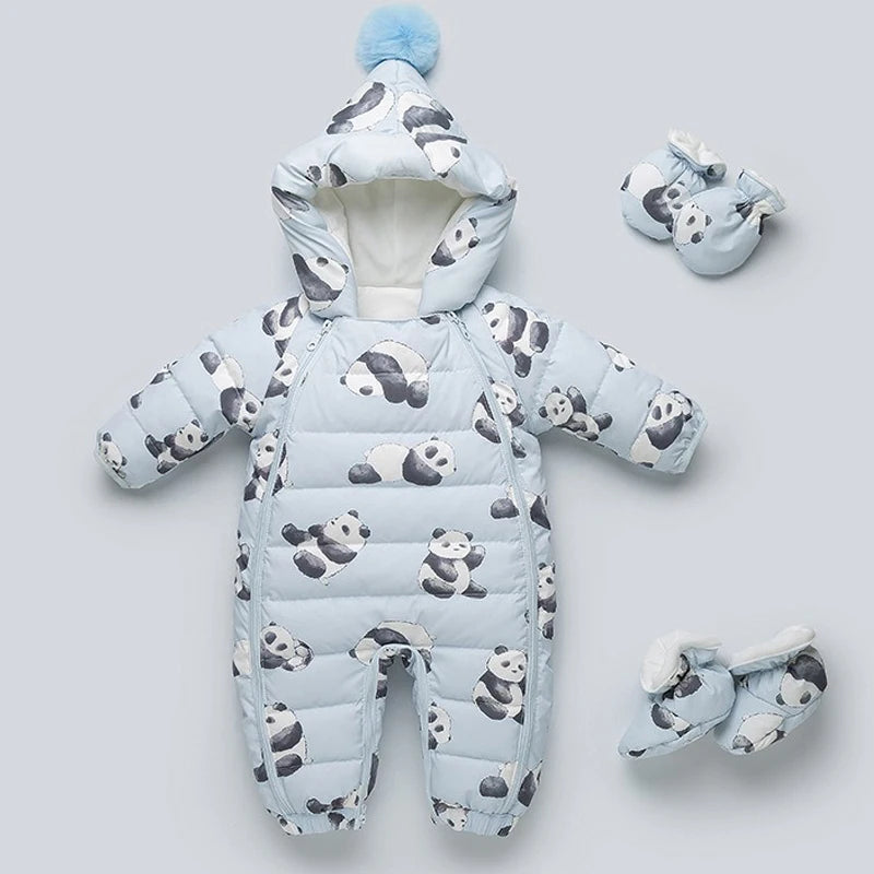 Baby Winter Duck Down Romper – Fleece Cartoon Jumpsuit