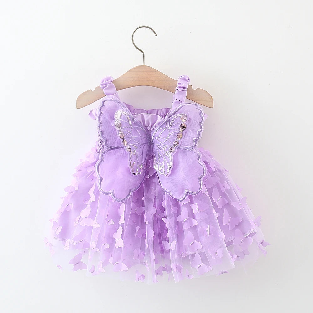 Baby Girl Princess Party Dress – Back Bow & Wing Embroidery Mesh Outfit (0-3Y)