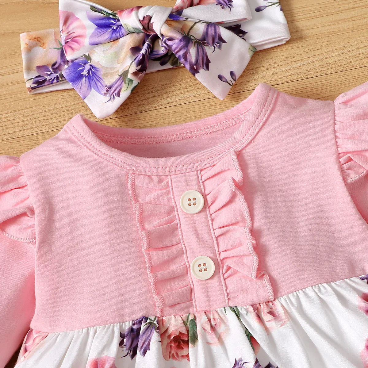 3PCS Baby Girl Outfit – Bodysuit, Pants & Headband Set (3-12M)