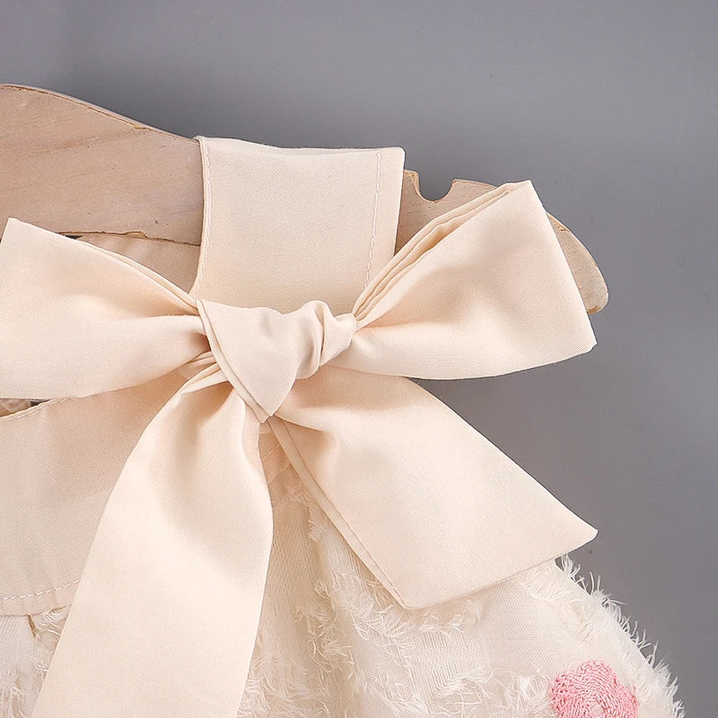 Girls' Summer Dress – Sleeveless Round Neck with Colorful Flower & Big Bow