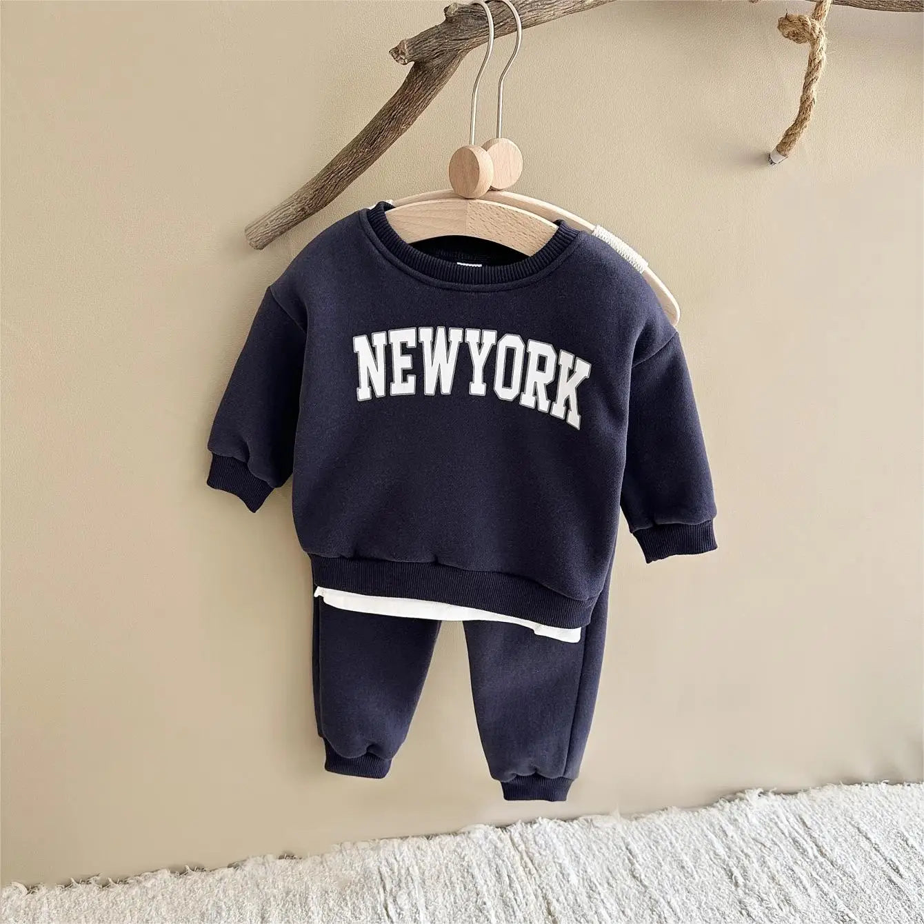Winter Newborn Outfit – 2PCS Thick Plush Letter Print Set