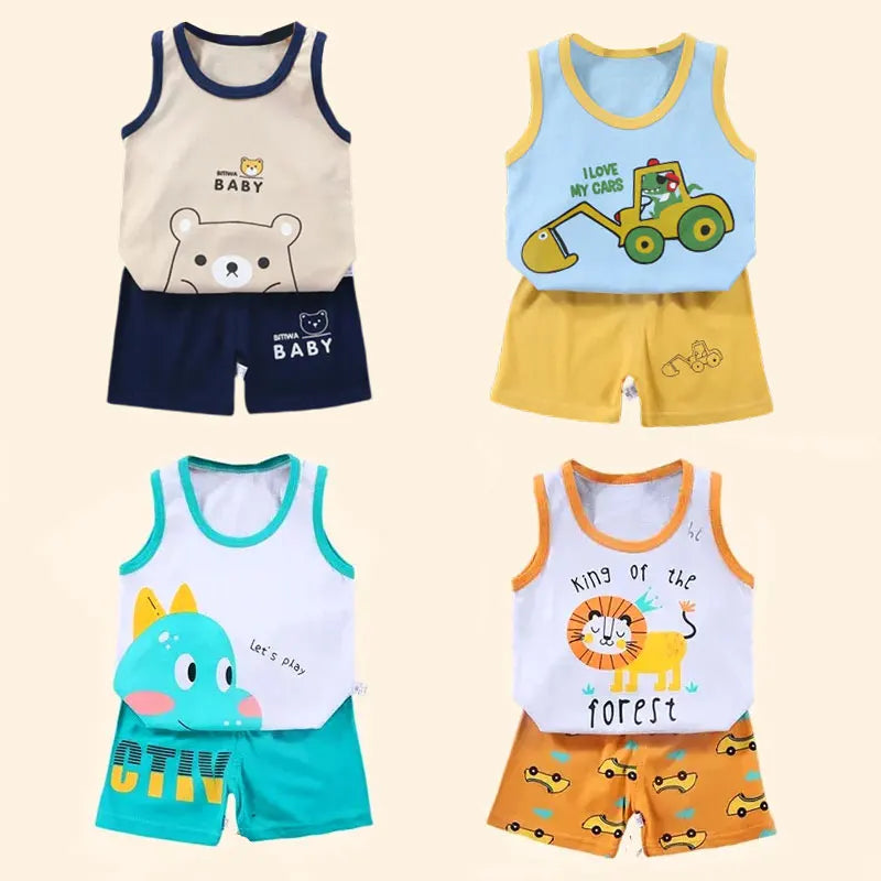 2PCS Kids Summer Outfit – Cotton Sleeveless T-Shirt & Shorts Set